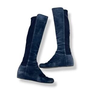 Stuart Weitzman 5050 Hidden Wedge Over The Knee Boots 7.5 M Blue Shoes